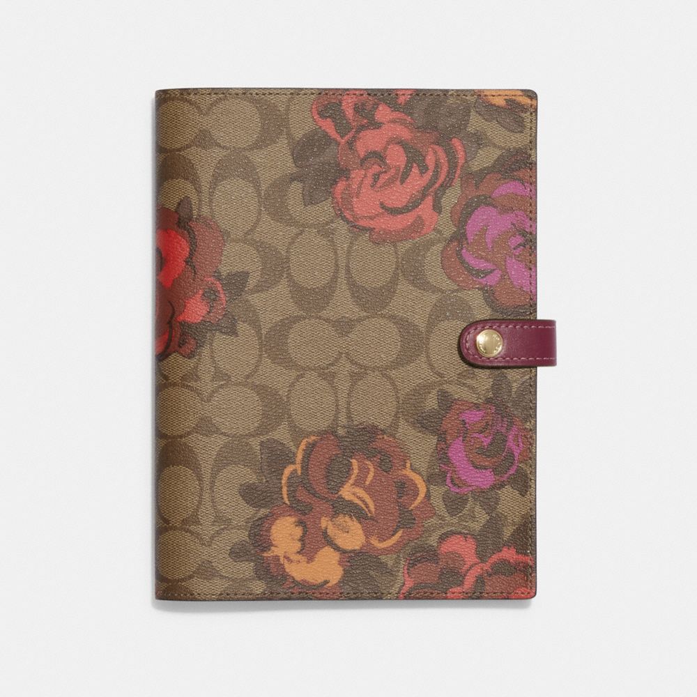 COACH®,NOTEBOOK IN SIGNATURE CANVAS WITH JUMBO FLORAL PRINT,Gold/Khaki Multi,Front View