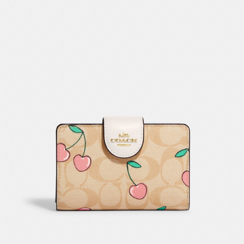 Coach Beige Cherry Print Signature Coated Canvas and Leather Heart