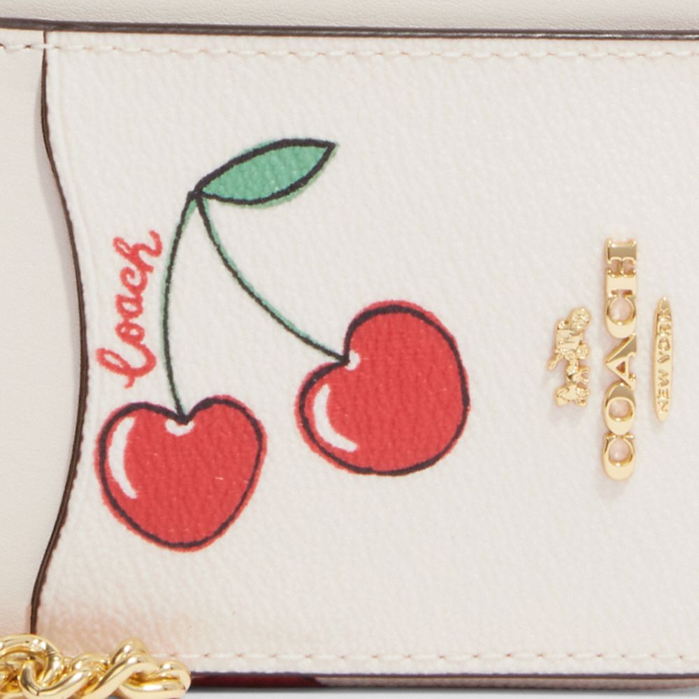 Coach Outlet L Zip Card Case with Stripe Heart Print - White - One Size