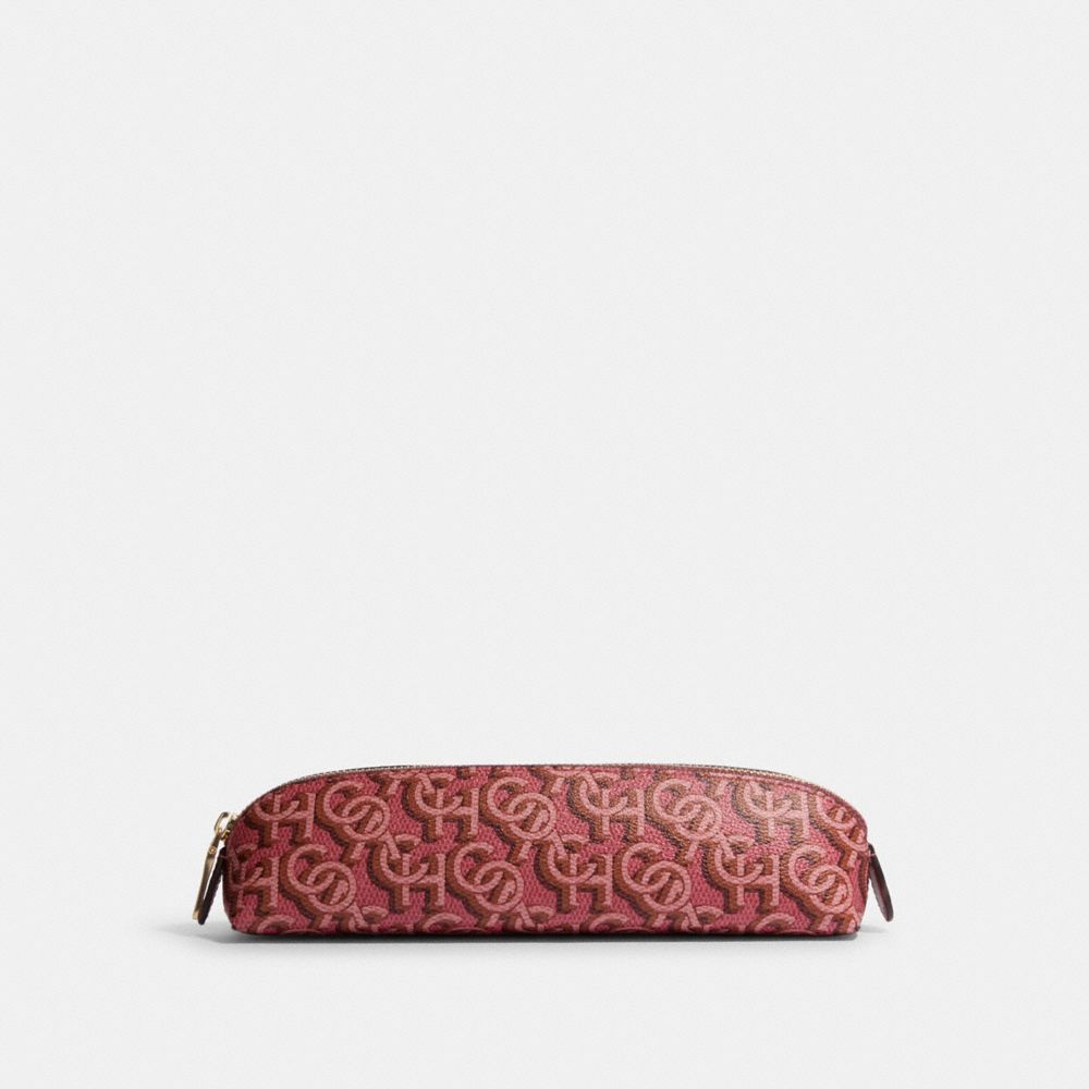 COACH®,PENCIL CASE WITH COACH MONOGRAM PRINT,Gold/Rogue,Front View