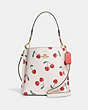 COACH®,MOLLIE BUCKET 22 WITH HEART CHERRY PRINT,Fabric,Medium,Gold/Chalk Multi,Front View