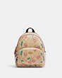 COACH®,MINI COURT BACKPACK IN SIGNATURE CANVAS WITH HEART CHERRY PRINT,Fabric,Medium,Gold/Light Khaki Multi,Front View
