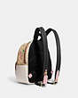 COACH®,MINI COURT BACKPACK IN SIGNATURE CANVAS WITH HEART CHERRY PRINT,Fabric,Medium,Gold/Light Khaki Multi,Angle View