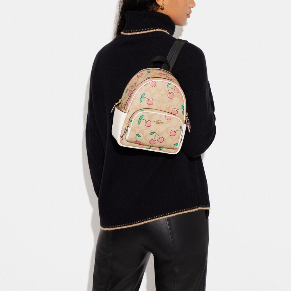 Mini Court Backpack In Signature Canvas With Heart Cherry Print