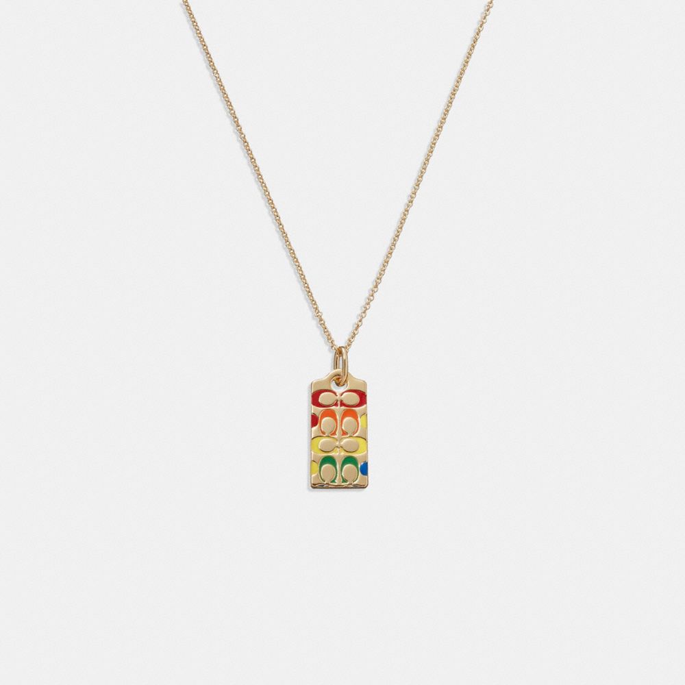 COACH®  Quilted Signature Link Enamel Pavé Necklace