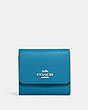 COACH®,SMALL TRIFOLD WALLET,Crossgrain Leather,Mini,Silver/Electric Blue,Front View