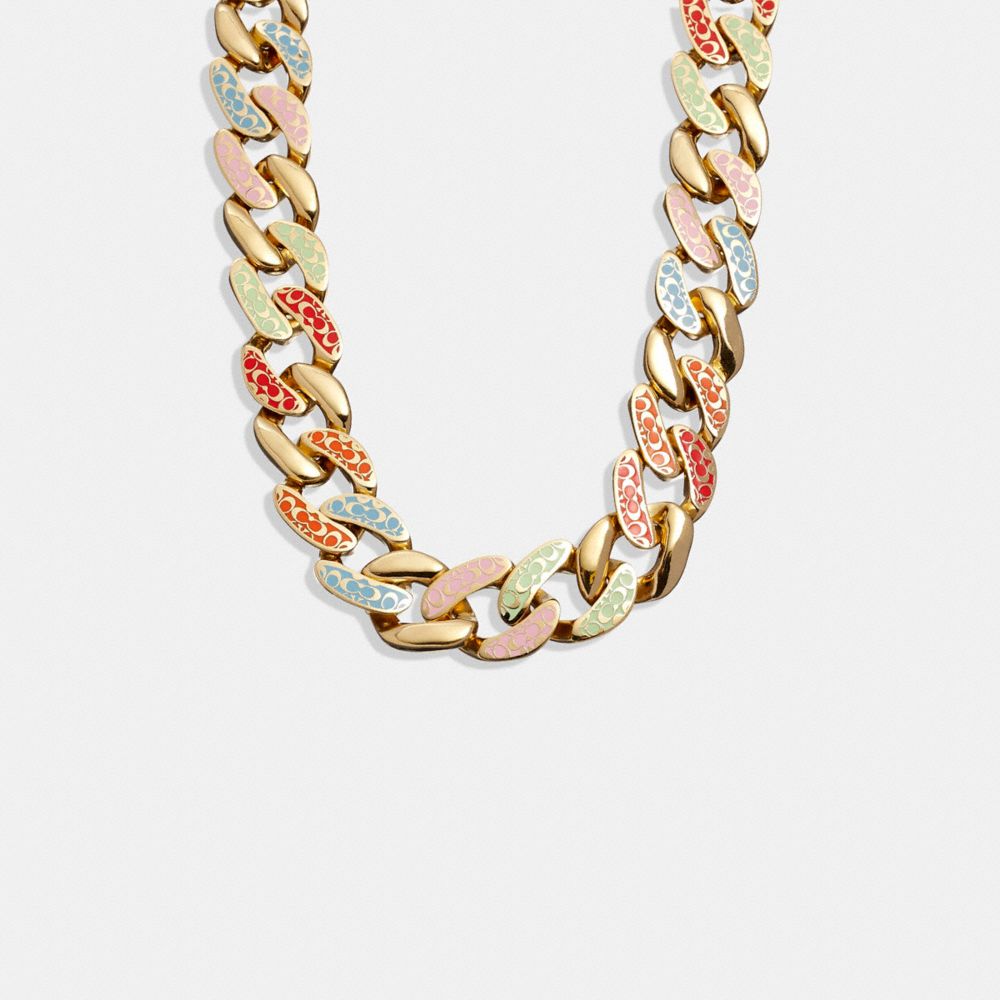 COACH®  Quilted Signature Link Enamel Pavé Necklace