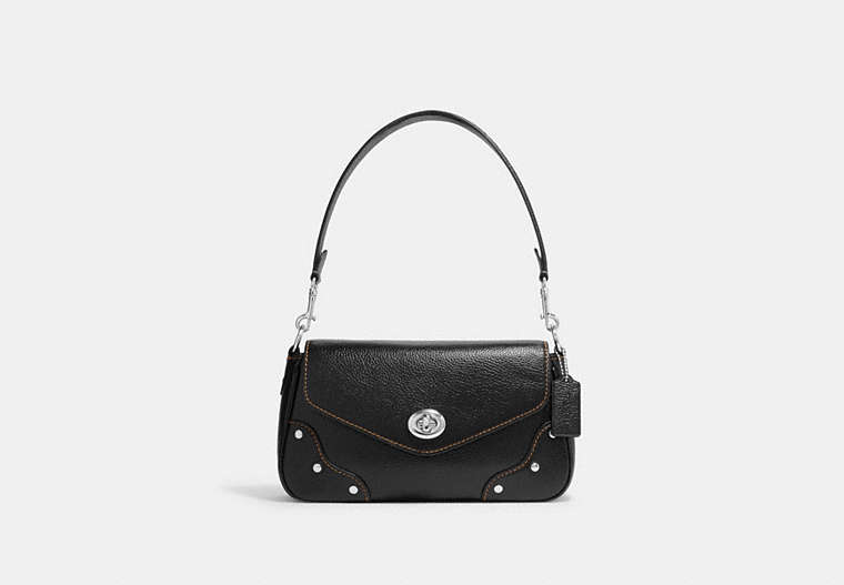 COACH®,MILLIE SHOULDER BAG,Pebbled Leather,Medium,Silver/Black,Front View