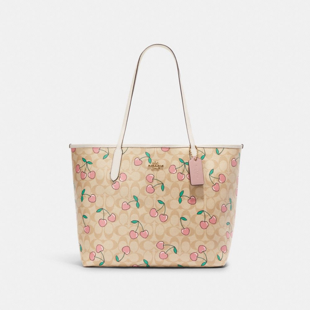 Coach City Tote in Signature Canvas with Heart Cherry Print