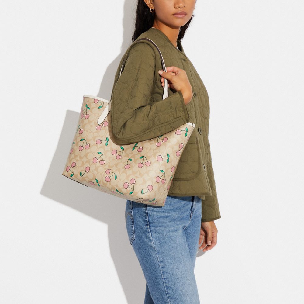 COACH®,City Tote Bag In Signature Canvas With Heart Cherry Print,,Detail View