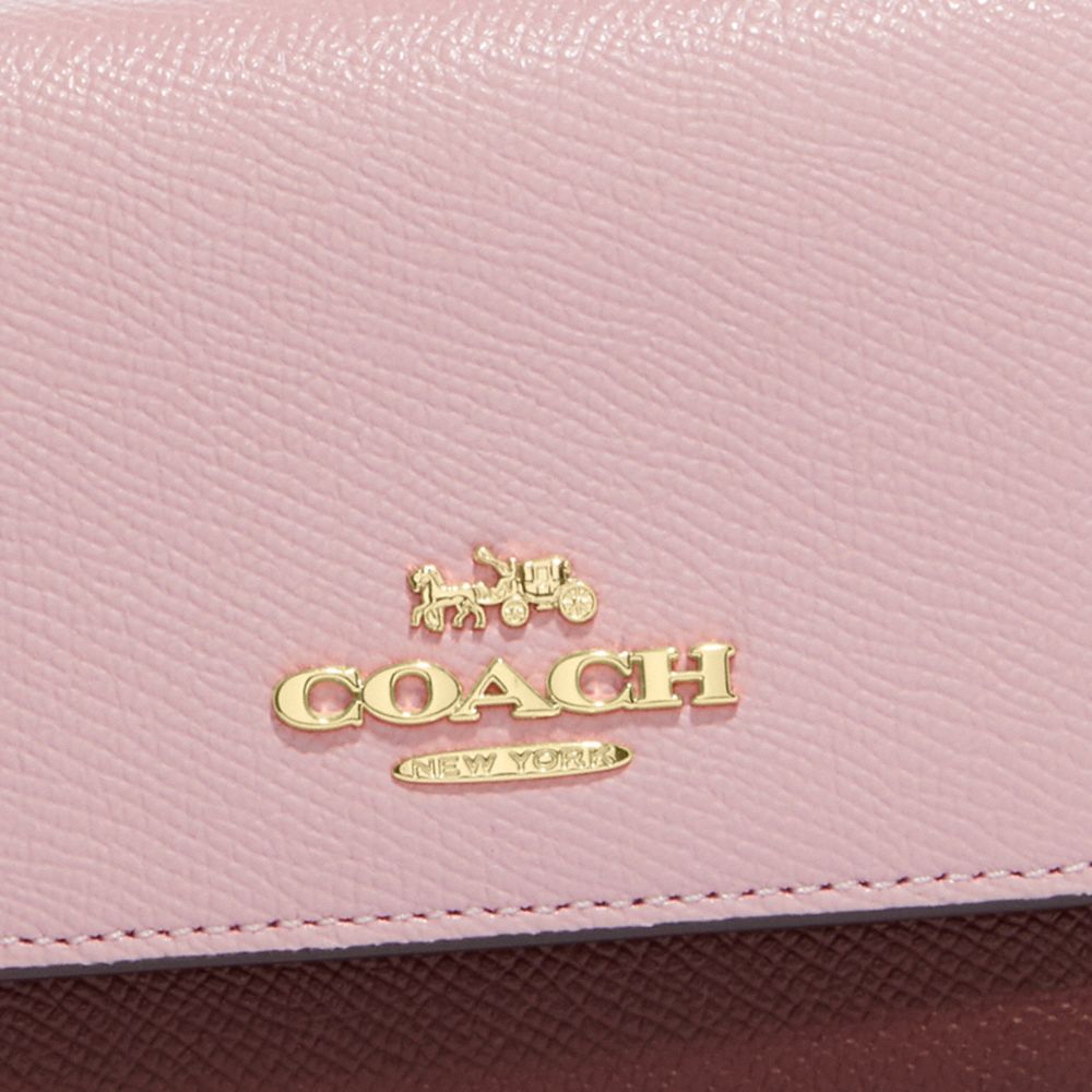 COACH®,Small Trifold Wallet,Leather,Tri Fold,Color Block,Logo,Casual,Pink,Detail View