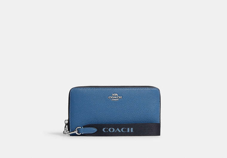 COACH®,LONG ZIP AROUND WALLET,Mini,Silver/Sky Blue Multi,Front View