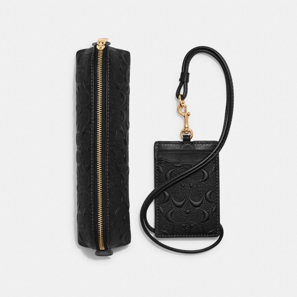 Boxed Pencil Case And Id Lanyard Set In Signature Leather