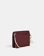 COACH®,BOXED MINI WALLET ON A CHAIN,Crossgrain Leather,Gold/Black Cherry,Angle View