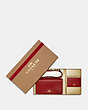 COACH®,BOXED ANNA FOLDOVER CLUTCH CROSSBODY AND CARD CASE SET,Pebbled Leather,Mini,Gold/1941 Red Multi,Front View