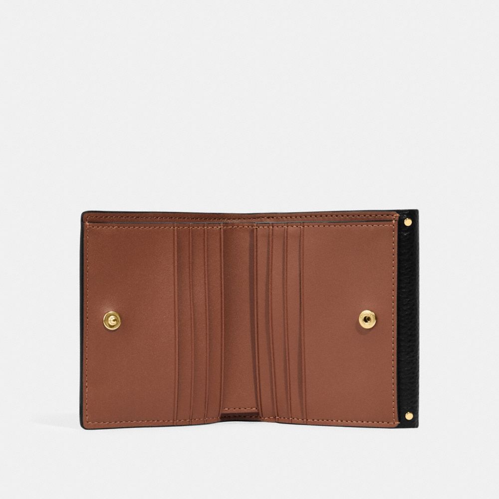 COACH®,SMALL MORGAN WALLET IN COLORBLOCK SIGNATURE CANVAS WITH RIVETS,Gold/Brown Black Multi,Inside View,Top View