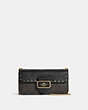 COACH®,MORGAN CROSSBODY IN COLORBLOCK SIGNATURE CANVAS WITH RIVETS,Signature Coated Canvas,Mini,Gold/Brown Black Multi,Front View