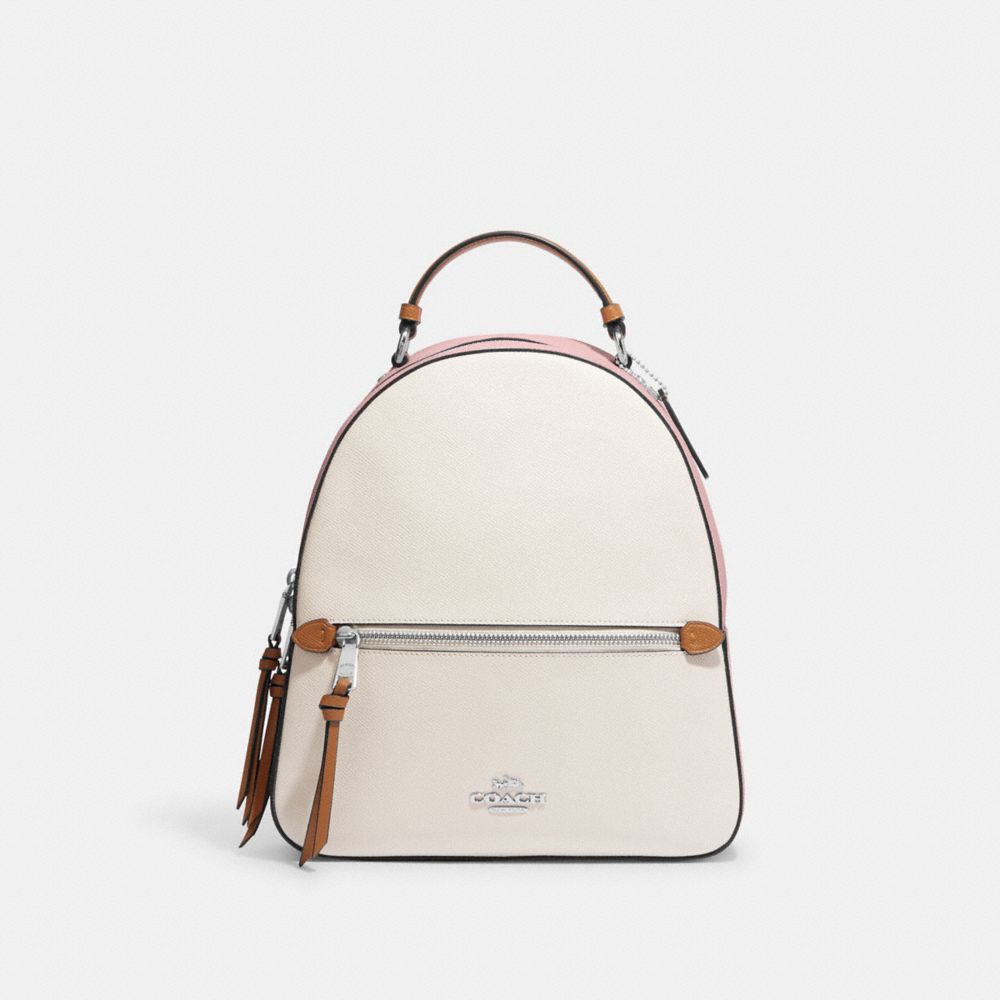 COACH®,JORDYN BACKPACK IN COLORBLOCK,Novelty Leather,Medium,Silver/Chalk/Powder Pink Multi,Front View