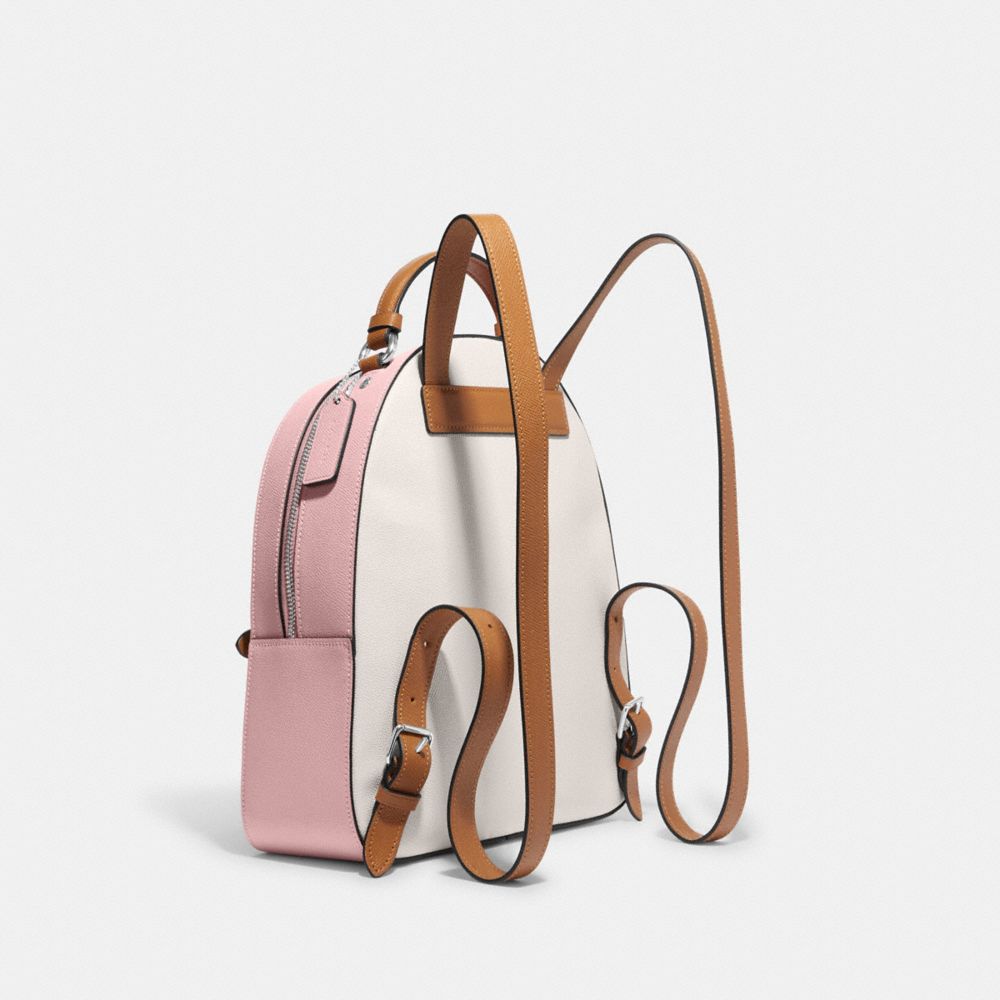 COACH®,JORDYN BACKPACK IN COLORBLOCK,Novelty Leather,Medium,Silver/Chalk/Powder Pink Multi,Angle View
