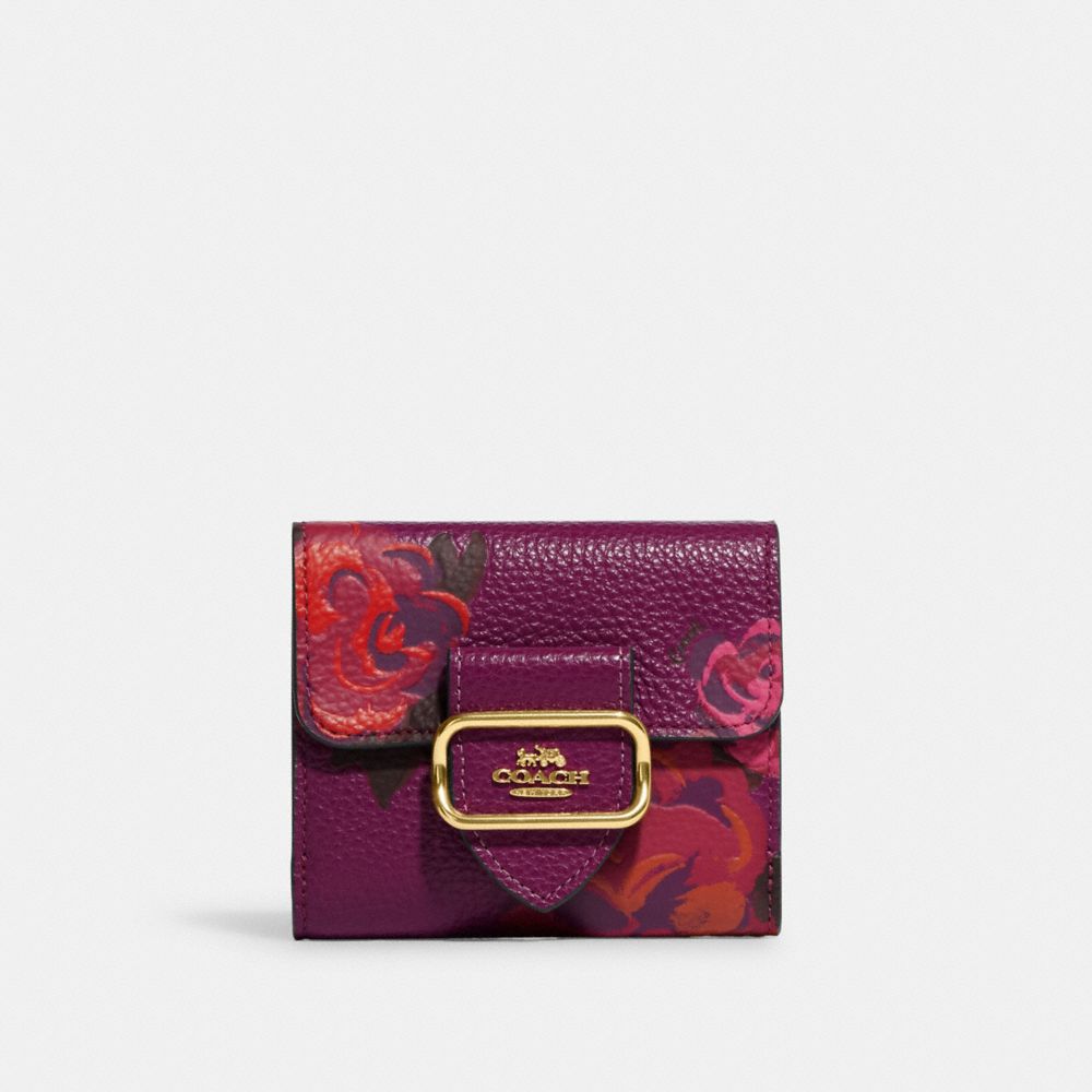 COACH®,SMALL MORGAN WALLET WITH JUMBO FLORAL PRINT,Im/Dark Magenta Multi,Front View