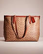 COACH®,RESTORED CENTRAL TOTE WITH ZIP IN SIGNATURE CANVAS,X-Large,Brass/Tan/Rust,Front View