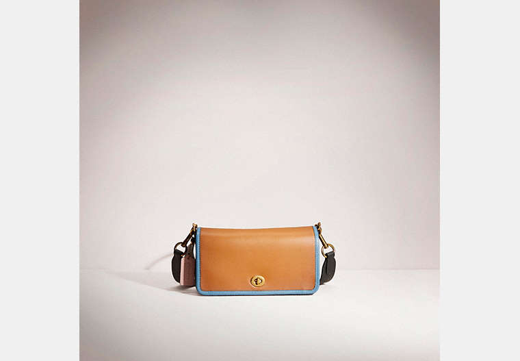COACH®,RESTORED DINKY IN COLORBLOCK,Brass/Pacific Blue Multi,Front View