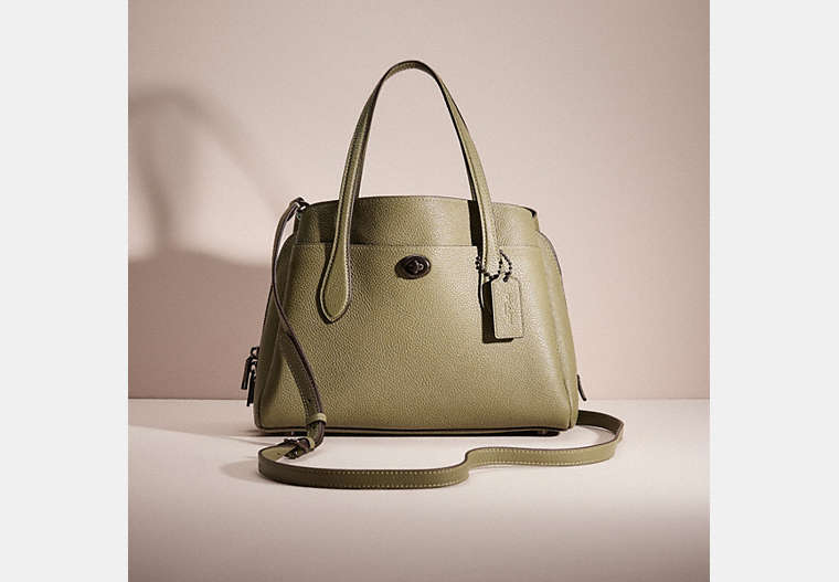COACH®,RESTORED LORA CARRYALL 30,Polished Pebble Leather,Medium,Pewter/Light Fern,Front View