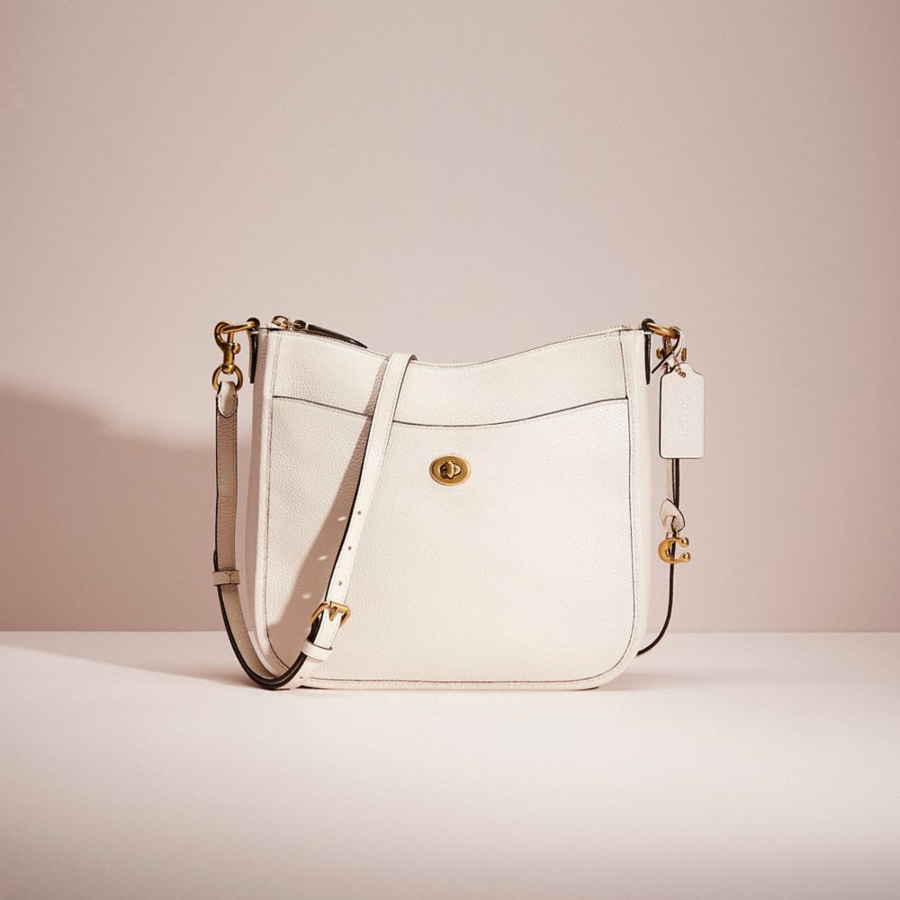 COACH®,RESTORED CHAISE CROSSBODY,Polished Pebble Leather,Small,Brass/Chalk,Front View