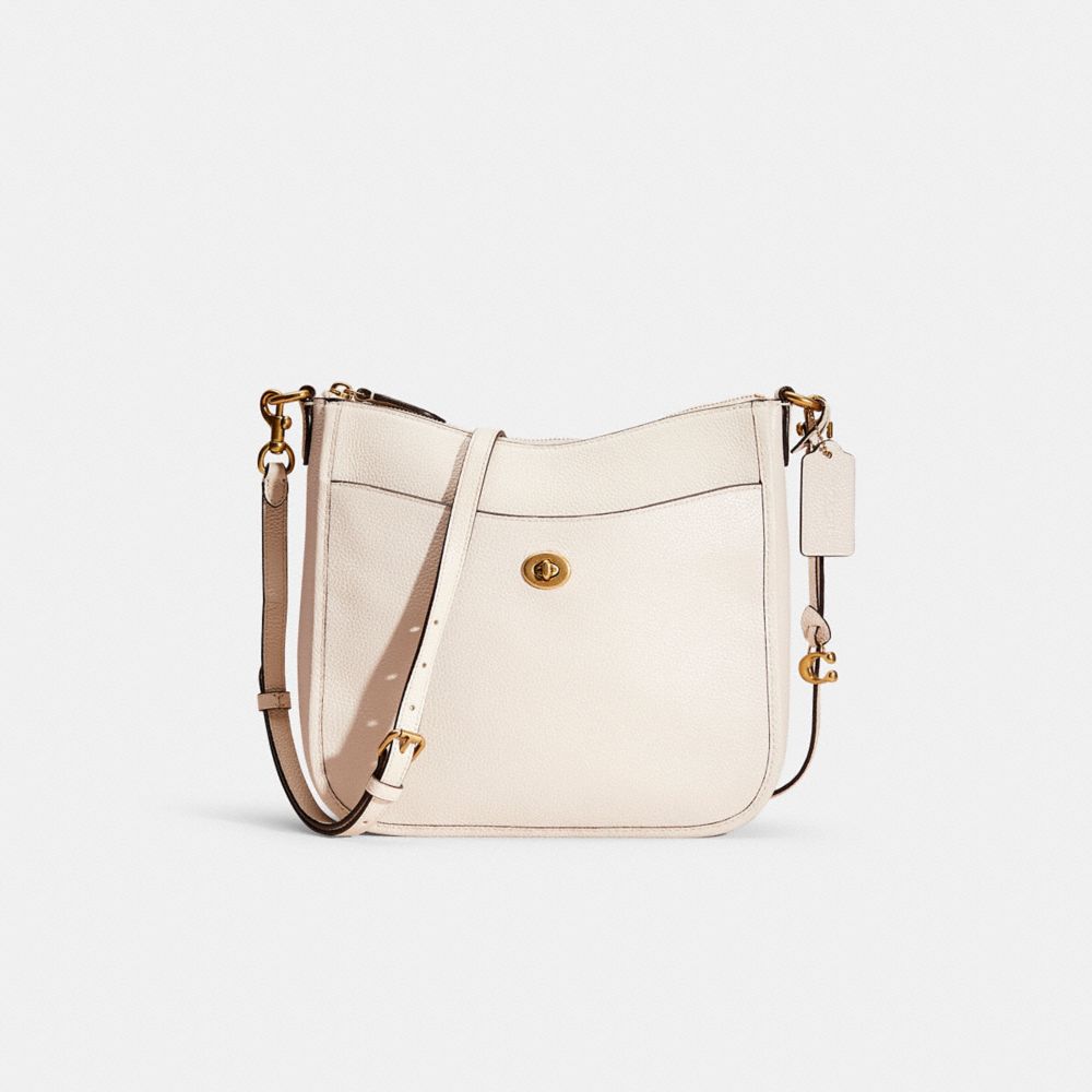 COACH®,RESTORED CHAISE CROSSBODY,Polished Pebble Leather,Small,Brass/Chalk,Front View