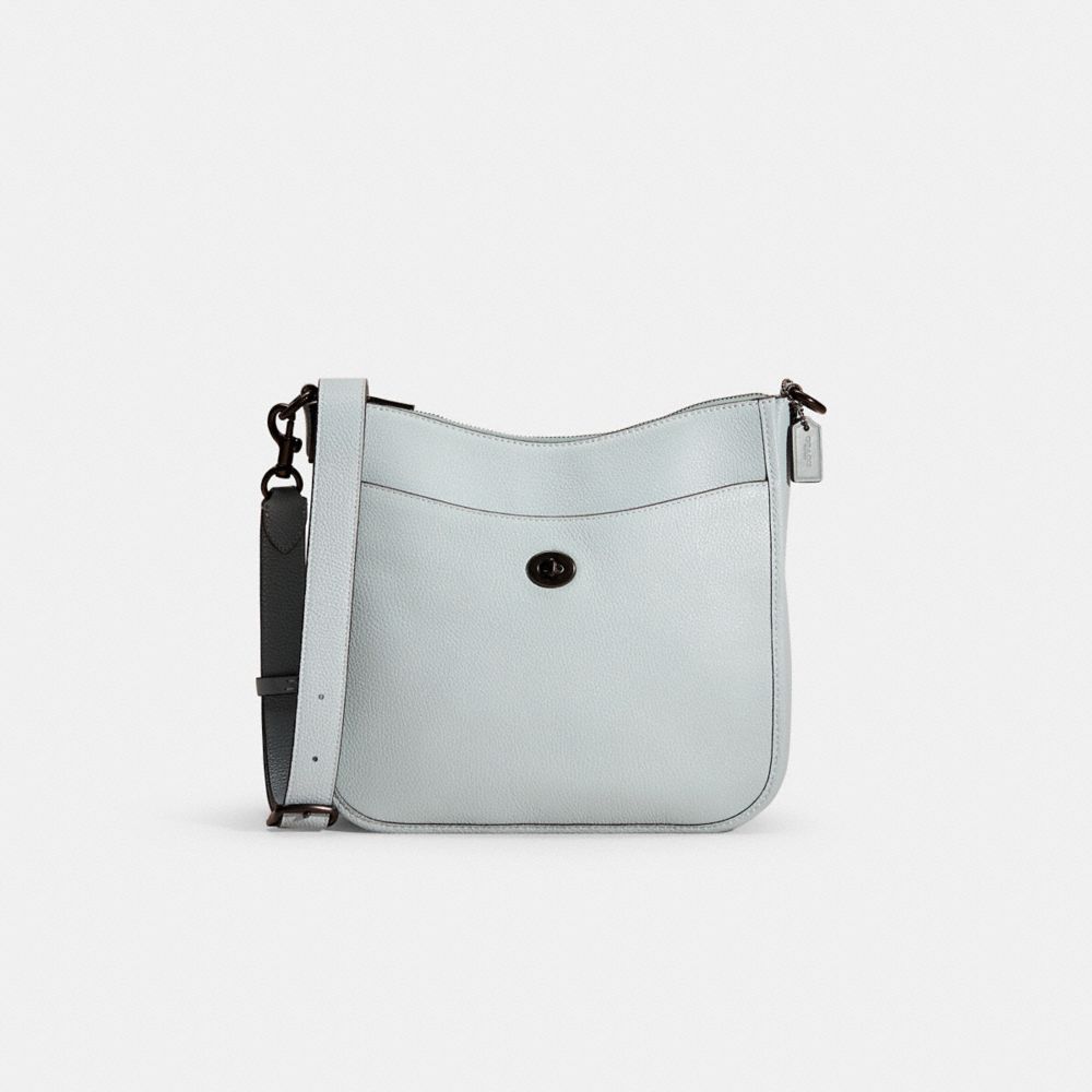 COACH®,RESTORED CHAISE CROSSBODY,Polished Pebble Leather,Small,Pewter/Aqua,Front View