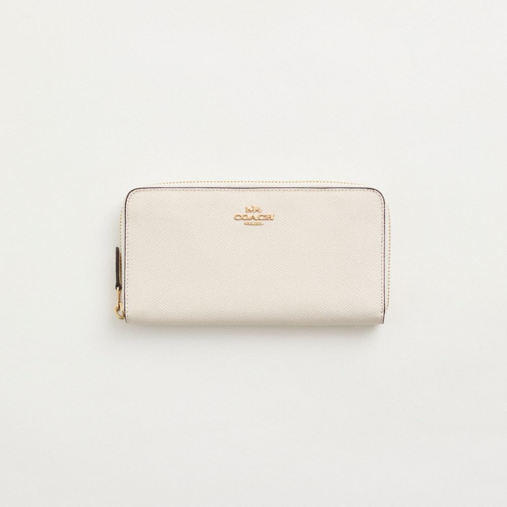 COACH®,Restored Accordion Zip Wallet,Continental,Metal,Logo,Sustainable,Casual,Cream,Front View