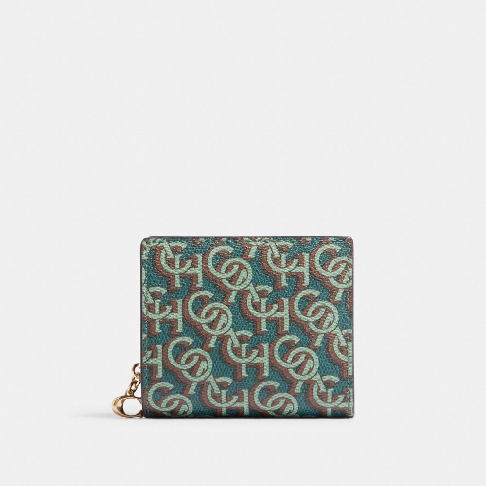 COACH®,SNAP WALLET WITH COACH MONOGRAM PRINT,Gold/Green,Front View