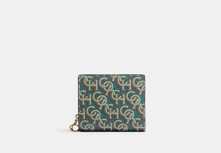 COACH®,SNAP WALLET WITH COACH MONOGRAM PRINT,Gold/Green,Front View