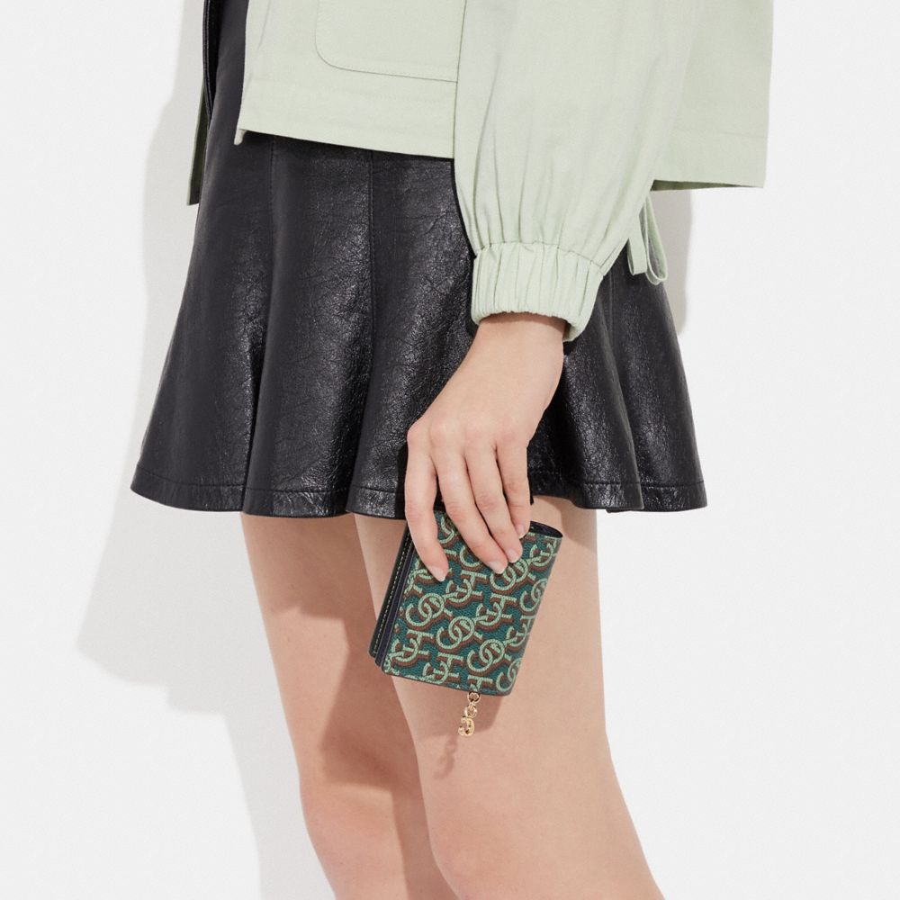 COACH®,スナップ ウォレット・シグネチャー モノグラム プリント,ミニ財布(二つ折り&三つ折り),ｸﾞﾘｰﾝ