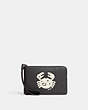 COACH®,CORNER ZIP WRISTLET WITH CANCER,Polished Pebble Leather,Mini,Black Antique Nickel/Graphite Multi,Front View