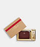 COACH®,BOXED CORNER ZIP WRISTLET,Crossgrain Leather,Mini,Gold/Black Cherry,Front View