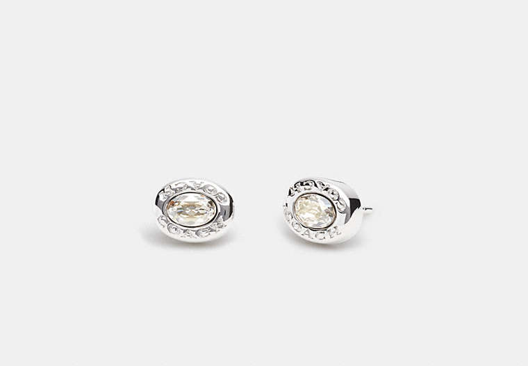 COACH®,CRYSTAL STUD EARRINGS,Plated Brass,Mini,Silver/Crystal,Front View