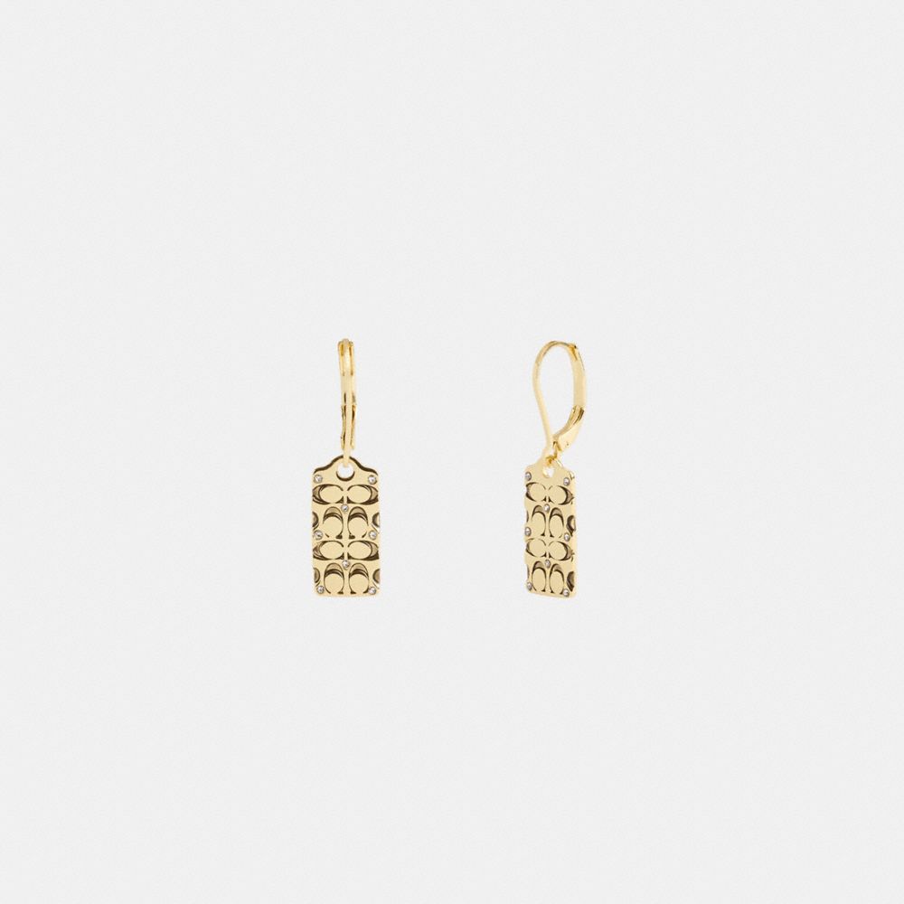 COACH®,QUILTED SIGNATURE DROP EARRINGS,Plated Brass,Gold/Black,Front View