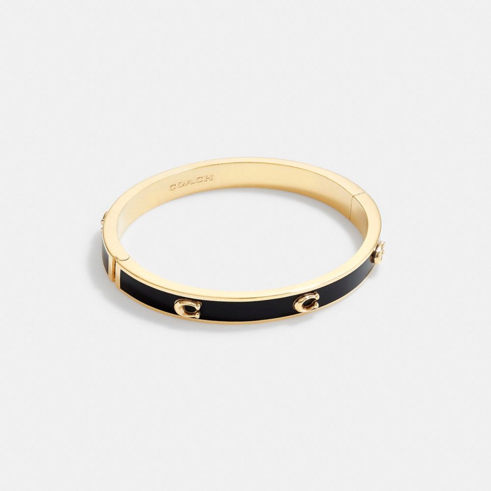 COACH®,PEGGED SIGNATURE HINGED BANGLE,enamel,Gold/Black,Front View