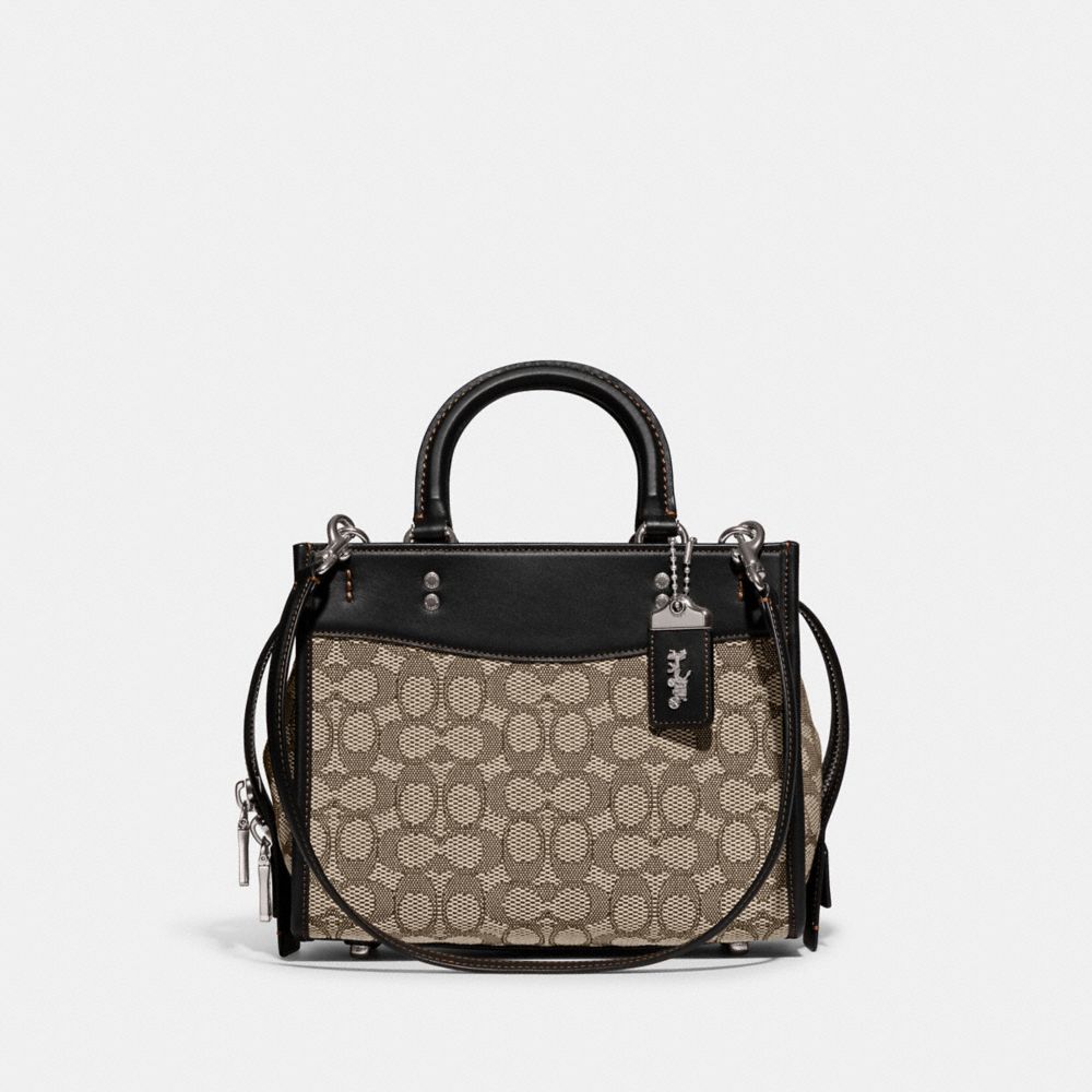 COACH®,ROGUE BAG 25 IN SIGNATURE TEXTILE JACQUARD,Medium,Silver/Cocoa Black,Front View image number 0