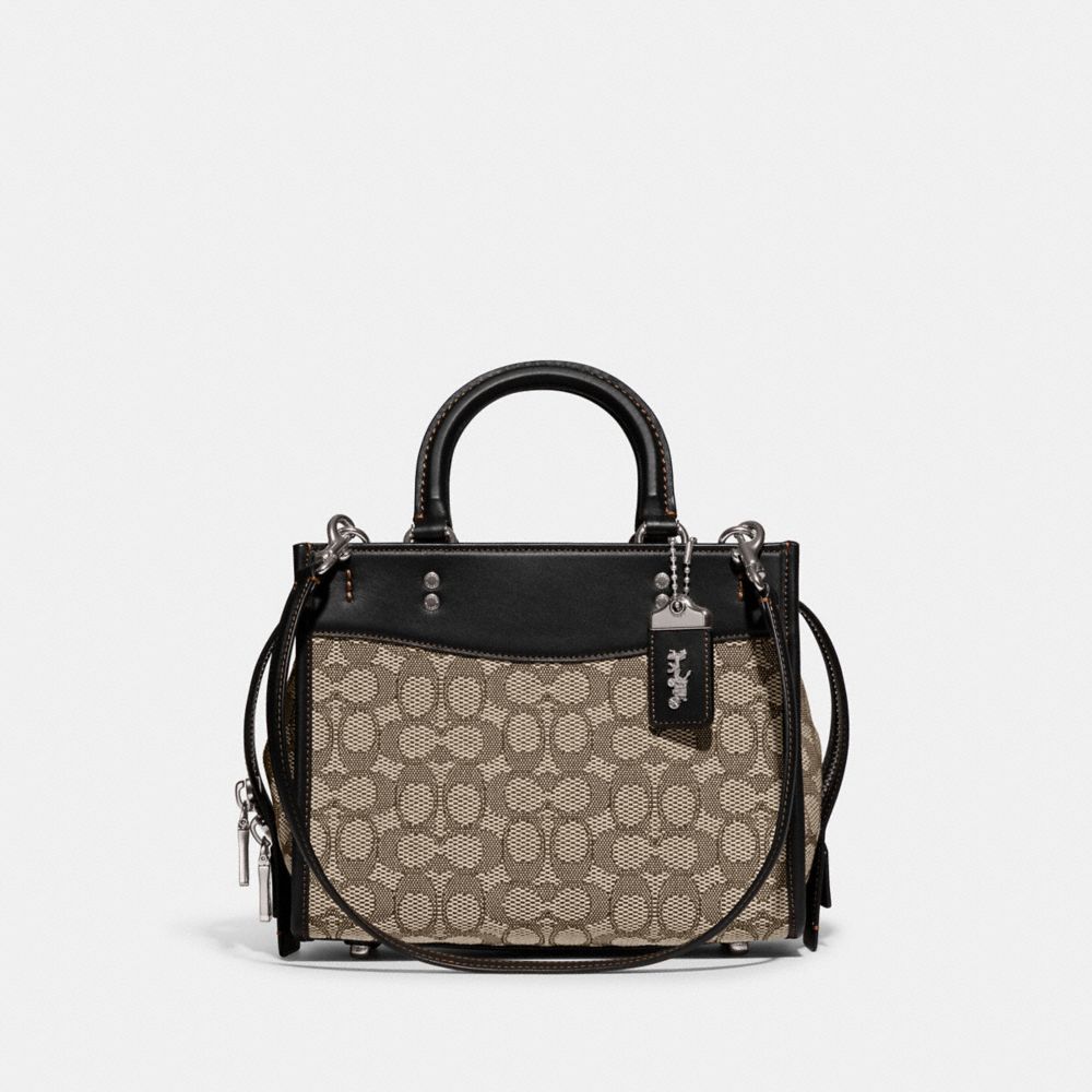 COACH®,ROGUE BAG 25 IN SIGNATURE TEXTILE JACQUARD,Medium,Silver/Cocoa Black,Front View