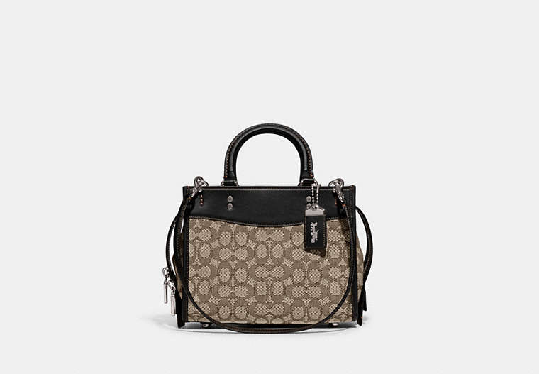 COACH®,ROGUE 25 IN SIGNATURE TEXTILE JACQUARD,Silver/Cocoa Black,Front View image number 0