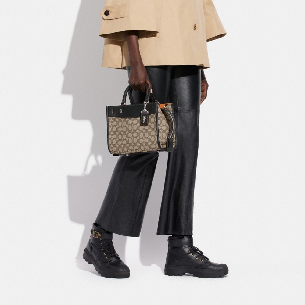 COACH®,Rogue Bag 25 In Signature Textile Jacquard,Recycled Polyester,Satchel,Piping,Color Block,Silver Metal,Day Party,Work,Brown,Detail View