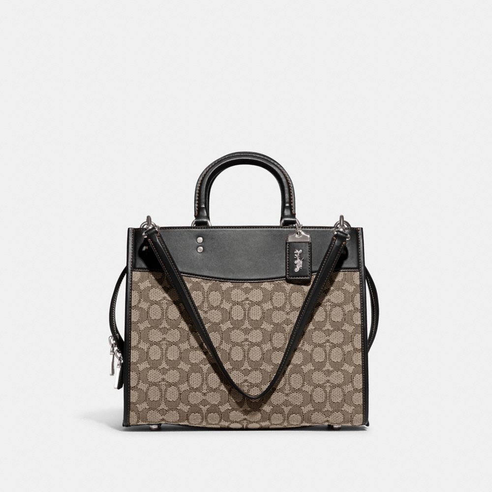 COACH®,ROGUE BAG IN SIGNATURE TEXTILE JACQUARD,Large,Silver/Cocoa Black,Front View