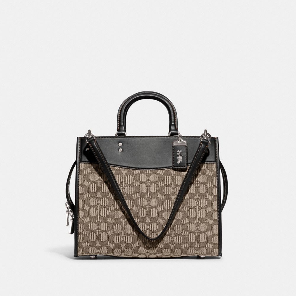 COACH®,ROGUE EN TISSU JACQUARD SIGNATURE,Jacquard,Argent/Cacao noir,Front View