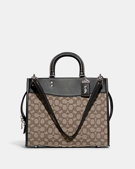 COACH®,ROGUE BAG IN SIGNATURE TEXTILE JACQUARD,Jacquard,Large,Silver/Cocoa Black,Front View