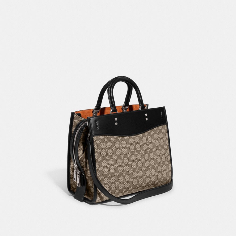 COACH®,ROGUE EN TISSU JACQUARD SIGNATURE,Jacquard,Argent/Cacao noir,Angle View