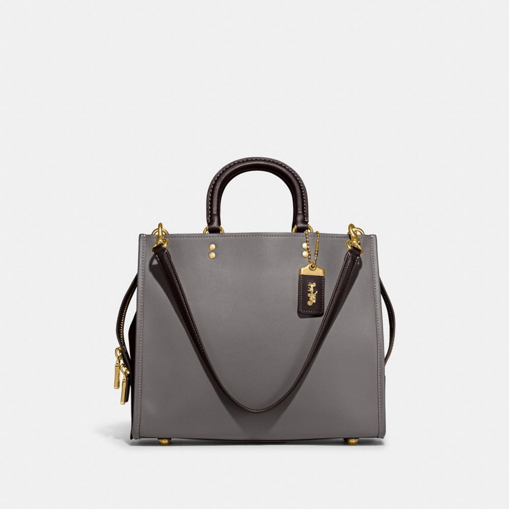 COACH®,ROGUE BAG IN COLORBLOCK,Glovetan Leather,Large,Brass/Heather Grey Multi,Front View