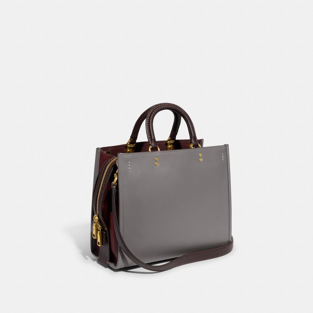 COACH®,ROGUE BAG IN COLORBLOCK,Glovetan Leather,Large,Brass/Heather Grey Multi,Angle View