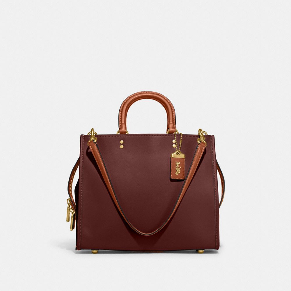 COACH®,ROGUE BAG IN COLORBLOCK,Glovetan Leather,Large,Brass/Wine Multi,Front View